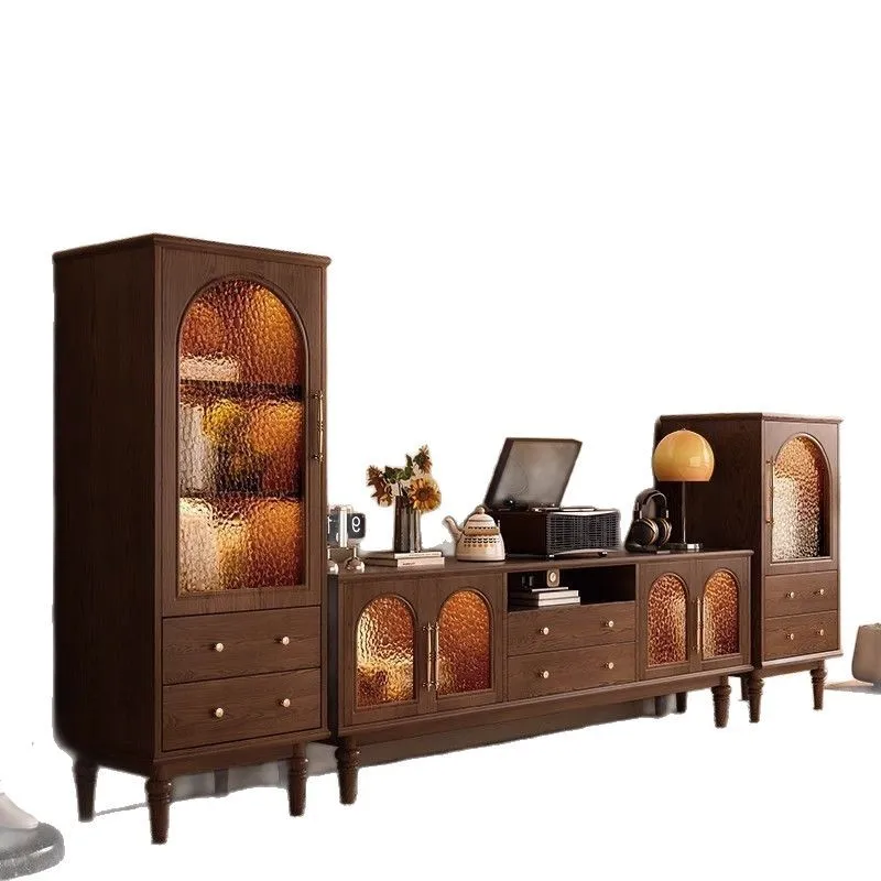 

American solid wood TV cabinet, coffee table combination, living room household, French storage locker, heightened