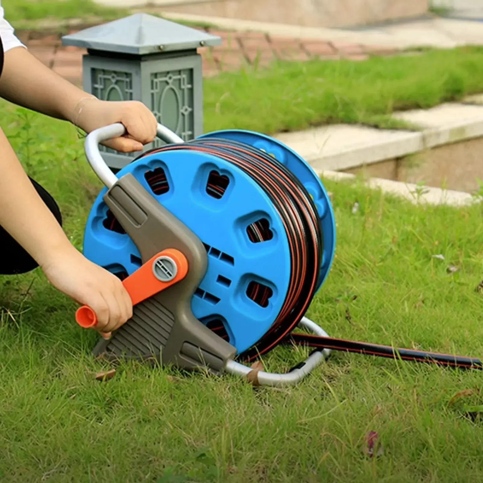 Portable Garden 30M Water Hose Reel Cart Storage Rack Holder Winding Waterpipe Bracket Shaking Tools