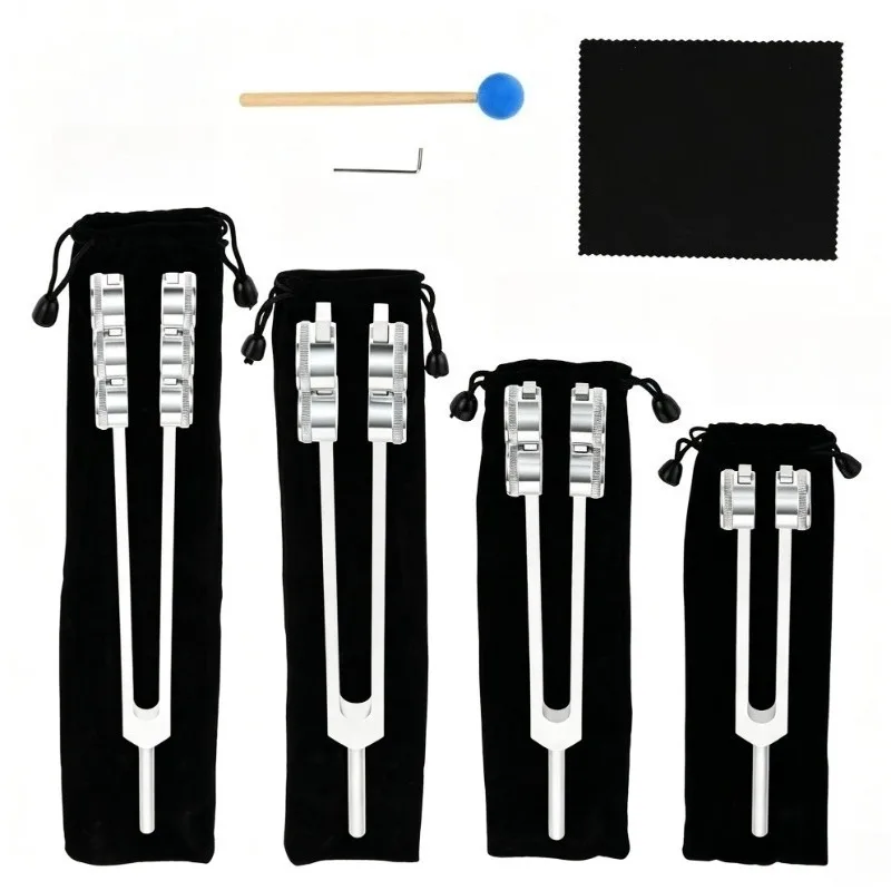 Weighted Tuning Fork Set 4Pcs 32/48/64/128Hz Tuning Forks Profession Chakras Therapy Schumann Resonance Meditation Instruments