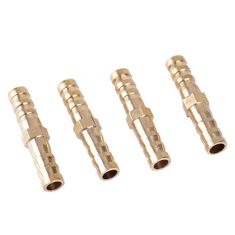 4 Thickened Brass Tracheal Butt Joints Straight-Through Inline Two-Way Oxygen Tube Straight Joint Fittings (8-8Mm)