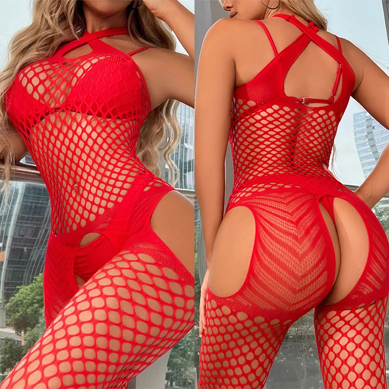 Women Sexy Porn Lingerie Bondage Mesh Erotic Bodysuit Stretch Open Crotch Tights High Waist Pantyhose Fishnet Stockings For Sex