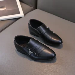 Boys Fashion Matte Leather Shoes Children Kids Flats for Student School Party Wedding Toddler Black Low-heeled Pointed Toe Shoes