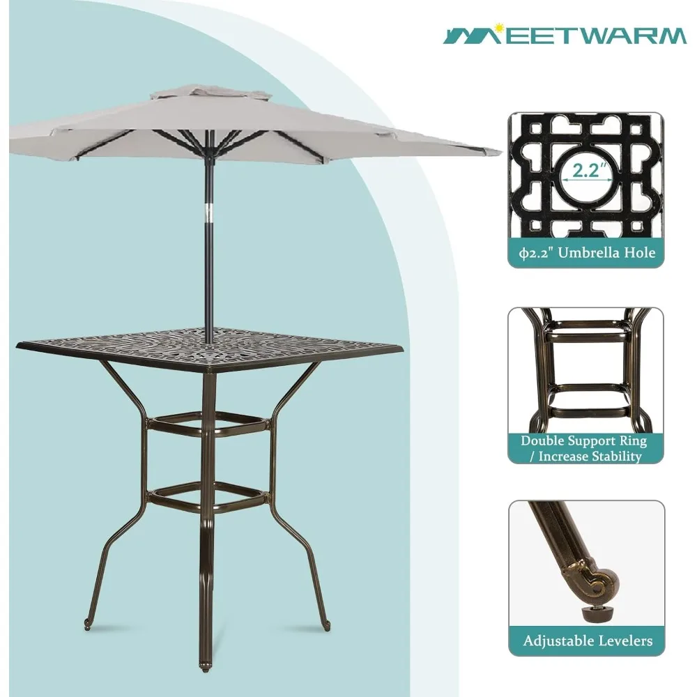 طاولة بار بار بارتفاع الفناء من MEETWARM، طاولة بيسترو بارتفاع 35.4 بار، طاولة طعام مربعة الشكل من الألومنيوم المصبوب في الهواء الطلق مع 2. #4