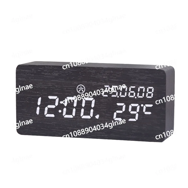 Wooden Alarm Clock LED Silent Electronic Clock