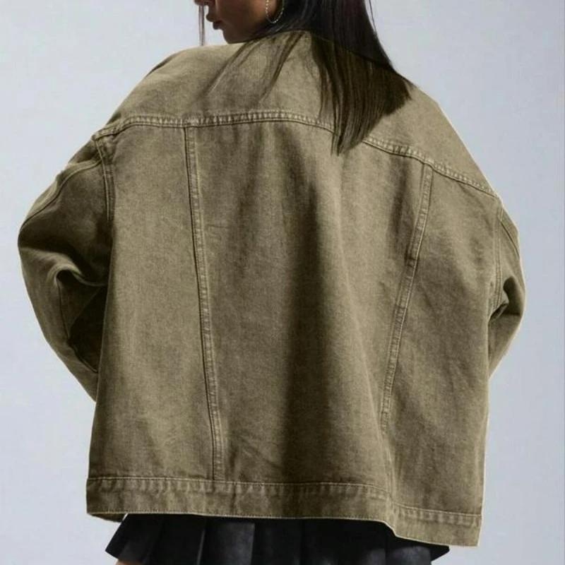 Autunno Inverno nuove donne tinta unita bottone abbottonatura frontale spalla giacca di jeans design retrò sciolto versatile cappotto corto da donna