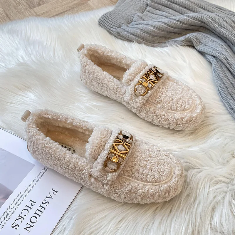

New Women's Shoes Fashion Plush Warm Winter Shoes for Woman Exquisite Metal Decoration Casual Shoe Designer Shoes Zapatos Mujer
