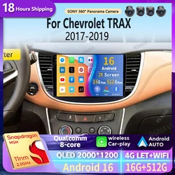 Android 16 Carplay Auto 2K Screen Car Radio Multimedia For Chevrolet TRAX 2017 2018 2019 WIFI+4G DSP Autoradio Stereo Head Unit