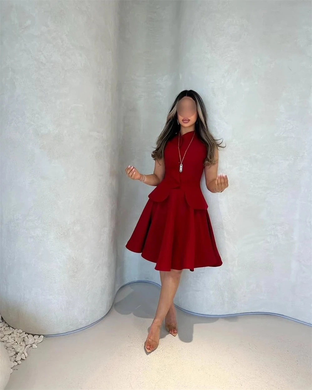 Вечернее платье по индивидуальному заказу, элегантное платье для выпускного вечера без рукавов с круглым вырезом и открытыми плечами, трапециевидное платье из джерси с рюшами до колена, вечерние платья