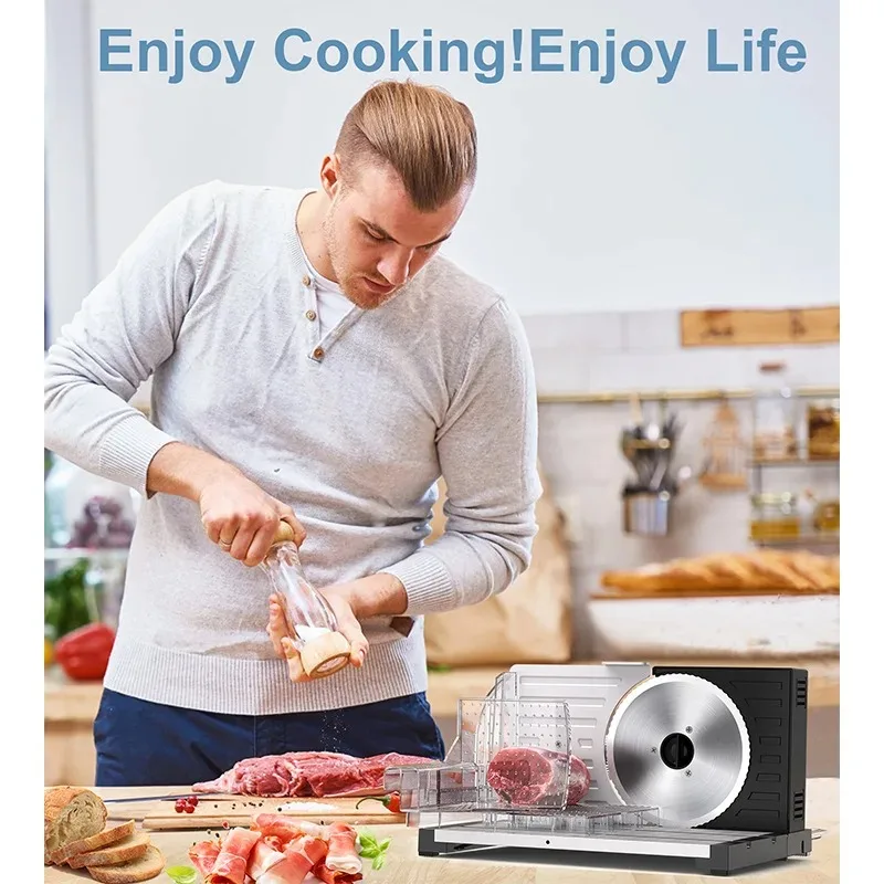 

【Best Choice】220V Electric Meat Slicer Commercial-Grade Stainless Steel Blade for Frozen Meat/Cheese/Bacon Quiet Motor & Child