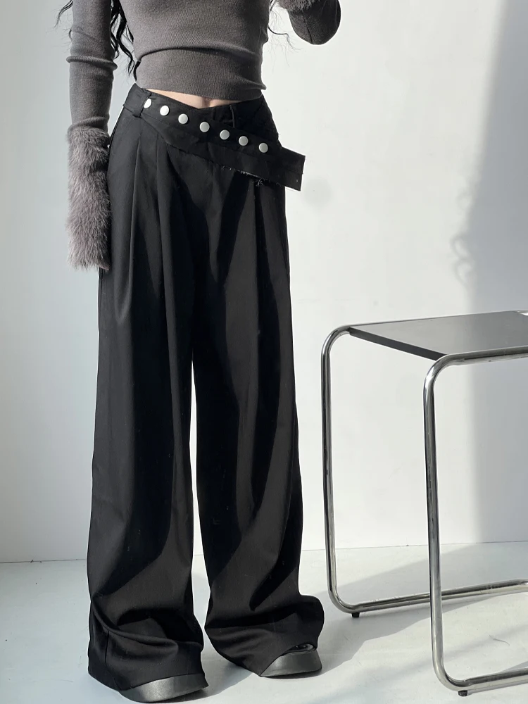 Advanced High Street Bla taille haute minceur pantalon ample drapé pantalon à jambes larges Sli trajet Sle pantalons longs