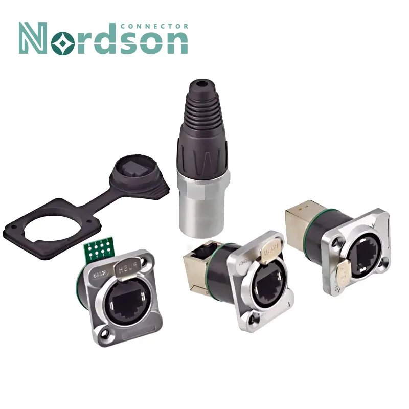 RJ45 8P Ethernet Cable Connector Industrial Micro CAT5E CAT6A Network Plug rj45 D Type Panel Mount Straight Right Angled Socket