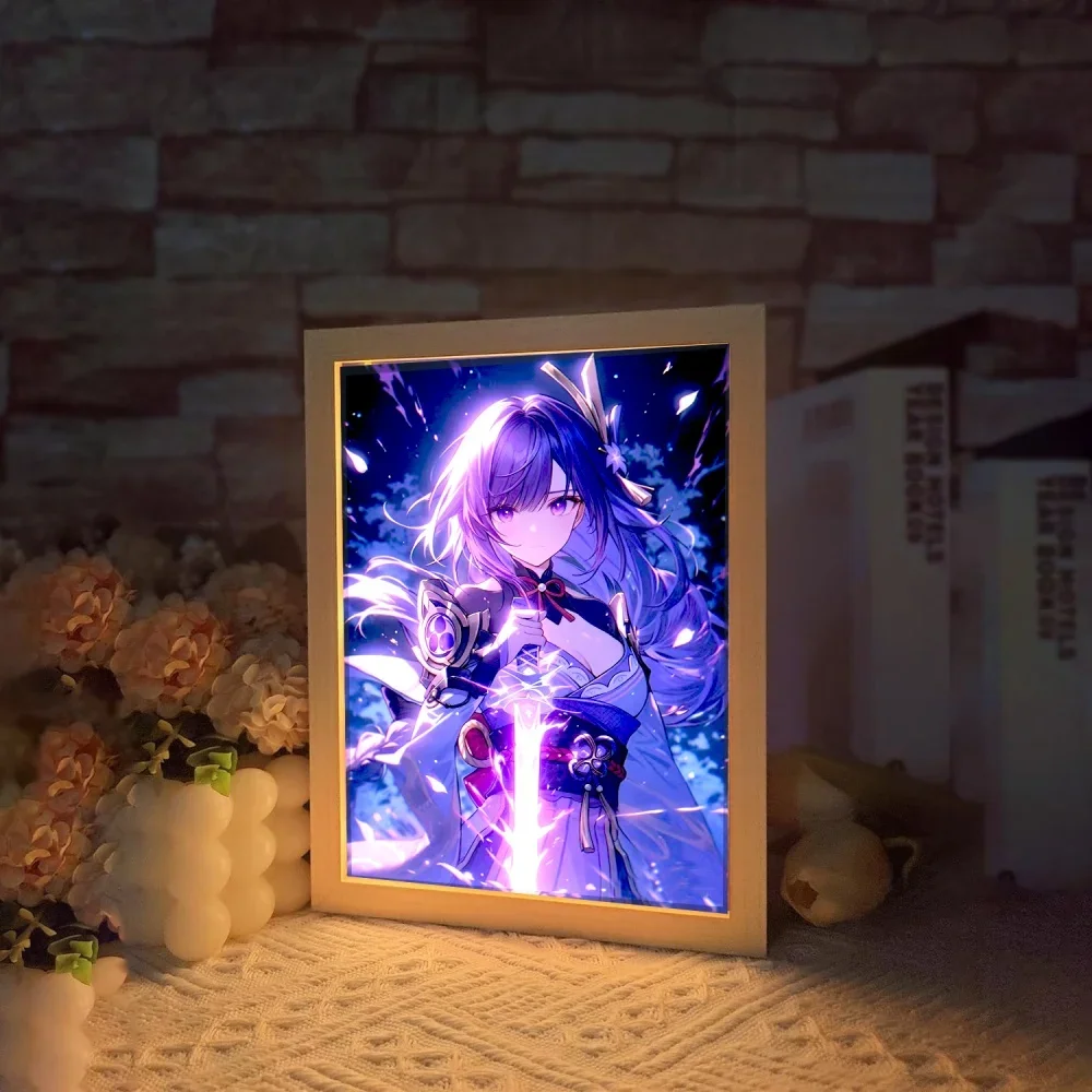 Genshin Impact Light Painting Picture Frame For Bedside Led Table Lamp Friends Gift Living Room Decor LED Night Lights Mood Lamp