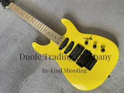 Yellow electric Guitar Solid Guitar SSH pickup Trills Bridge Black Tuner Maple Frets 24 Frets support customization