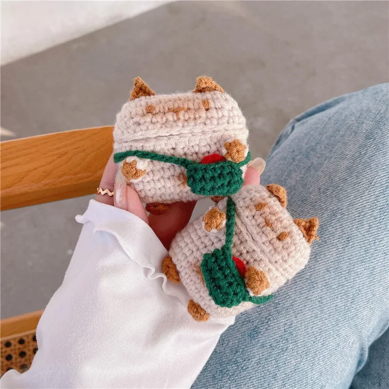 

Cute Knitted Cat Case for AirPods 4 Airpod 1 2 3 Pro Pro2 Bluetooth Earbuds Charging Box Protective Earphone Case Cover