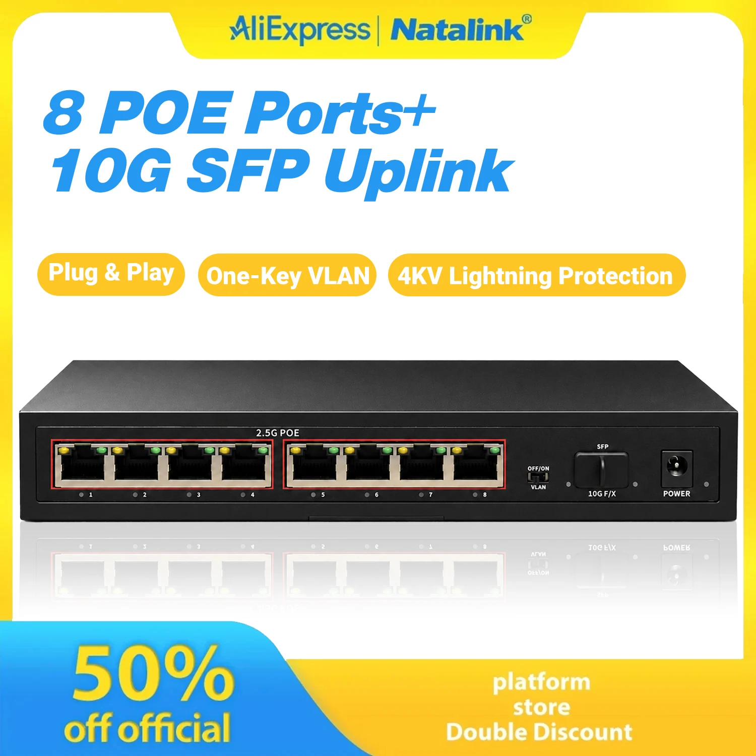 8 Port 2.5G Switch Unmanaged - 나탈링크 8포트 2.5G POE 비관리형 네트워크