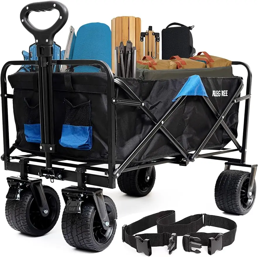 

Folding Collapsible Wagon Carts Outdoor Heavy Duty Portable Utility 300LBS Beach Large Capacity Wagons Grocery Foldable with Big