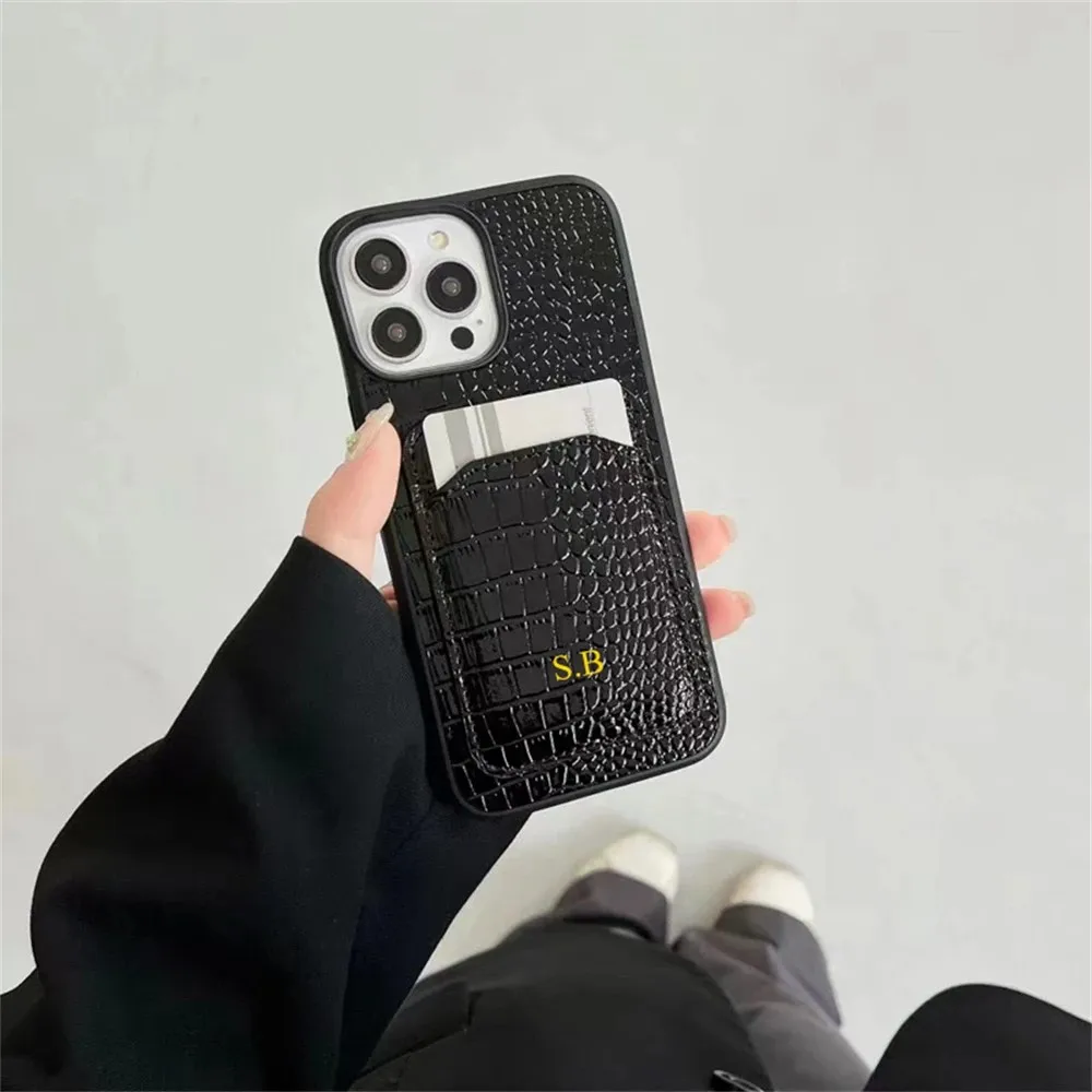 Luxury Personalised Customized Letter Texture Case For iPhone 17 16 13 12 15 11 Pro Max 15 14 Plus Air  XS Max Anti-Drop Cover