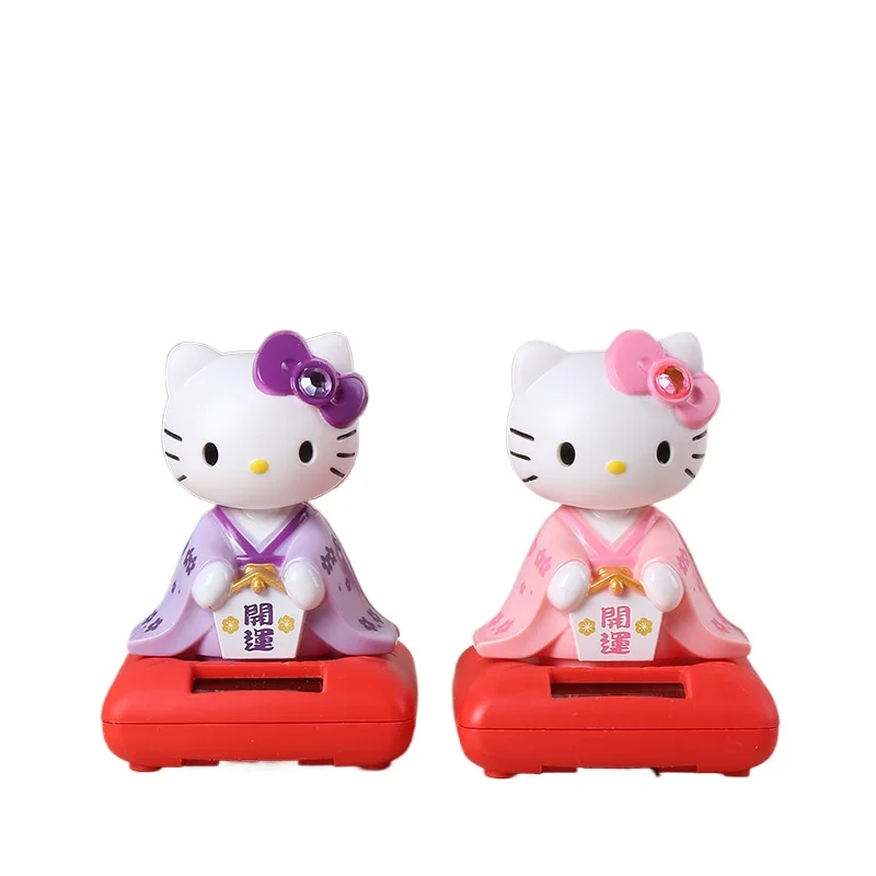 Creative New Sanrios Hello Kitty Kawaii Solar Dancing Shaking Head Car Ornaments Cartoon Girls Funny Home Desktop Decor Gifts