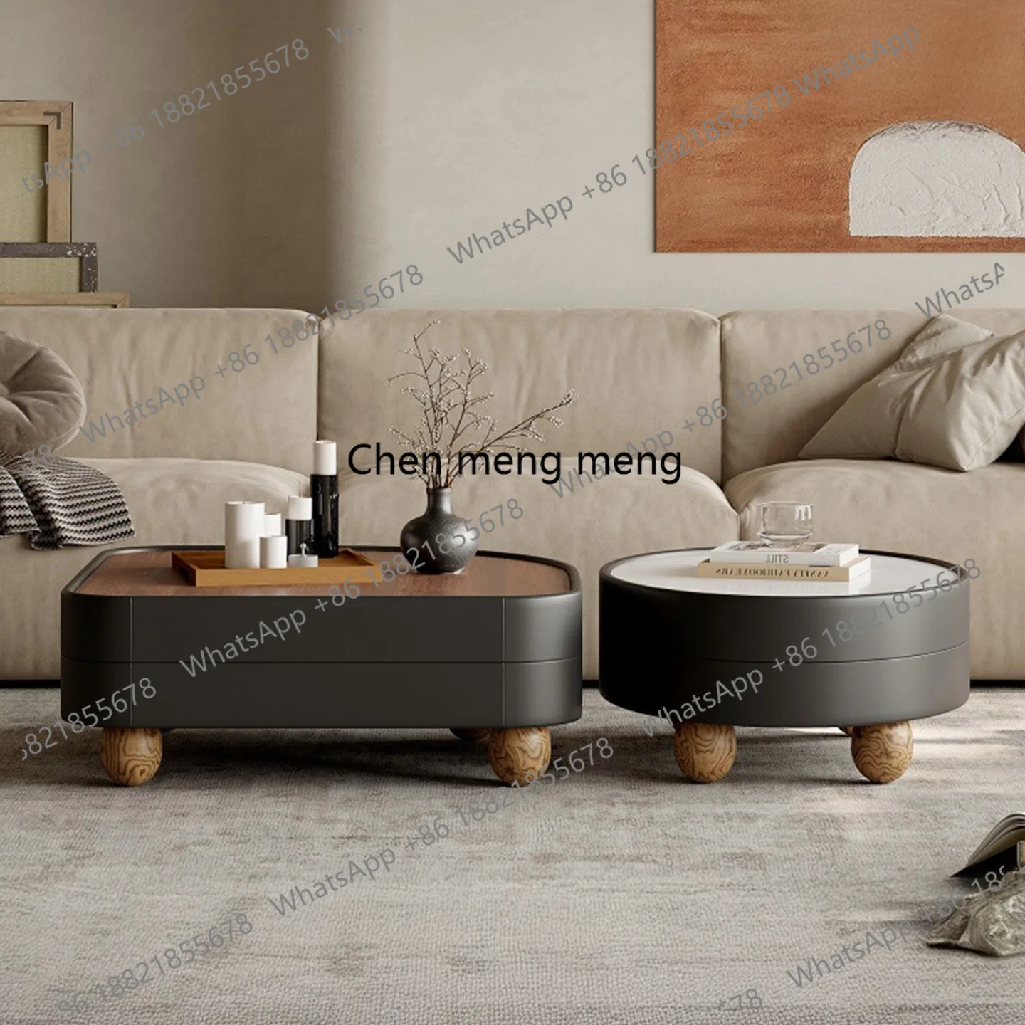 Medieval walnut color irregular coffee table, creative living room small apartment size coffee table combination