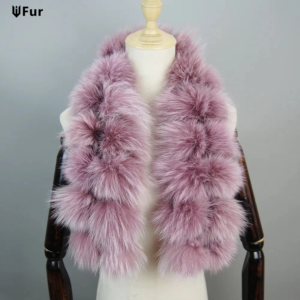 

New Style Fashion Pompom Lady Real Raccoon Fur Scarves Luxury Women Winter Warm Natural Fox Fur Scarf Fluffy Genuine Fur Muffles