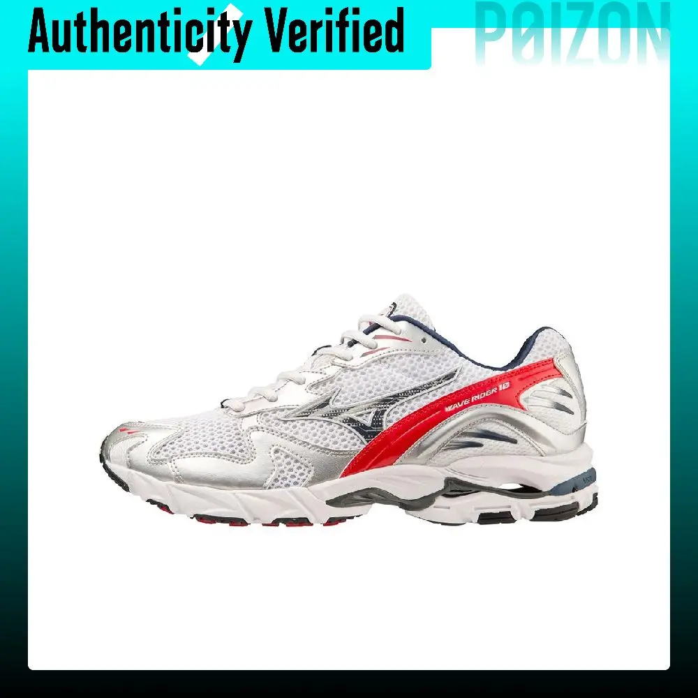 Mizuno Wave Rider 10 Cushioning Abrasion Resistant Coverage Low top Casual Running Shoes Unisex Silver D1GA210408