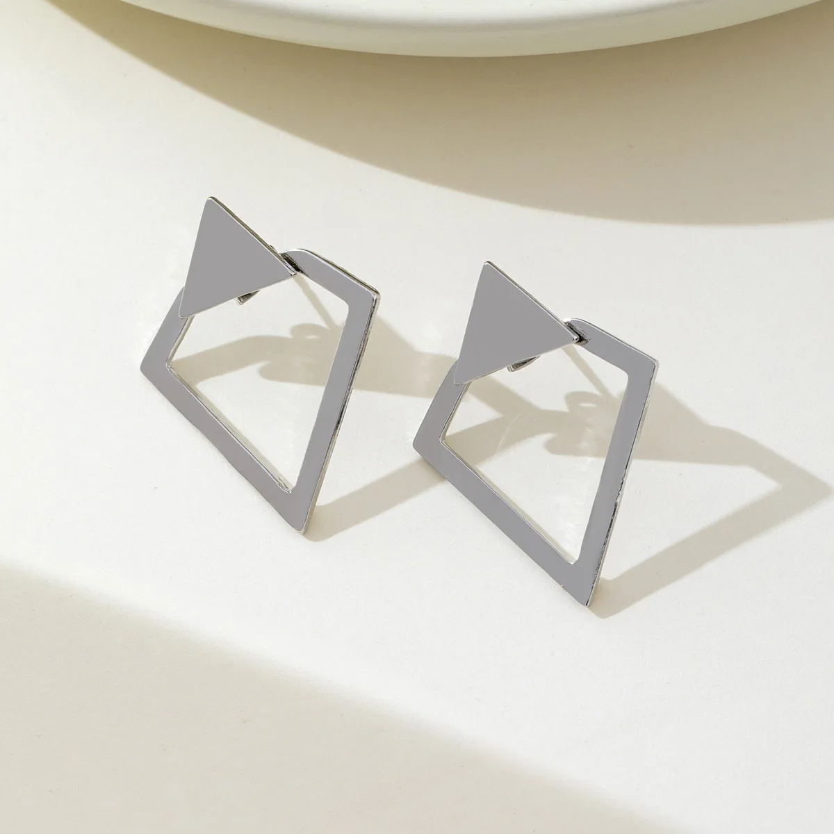 Women's Minimalist Double-Layer Rhomboid Triangle Stud Earrings, Gift