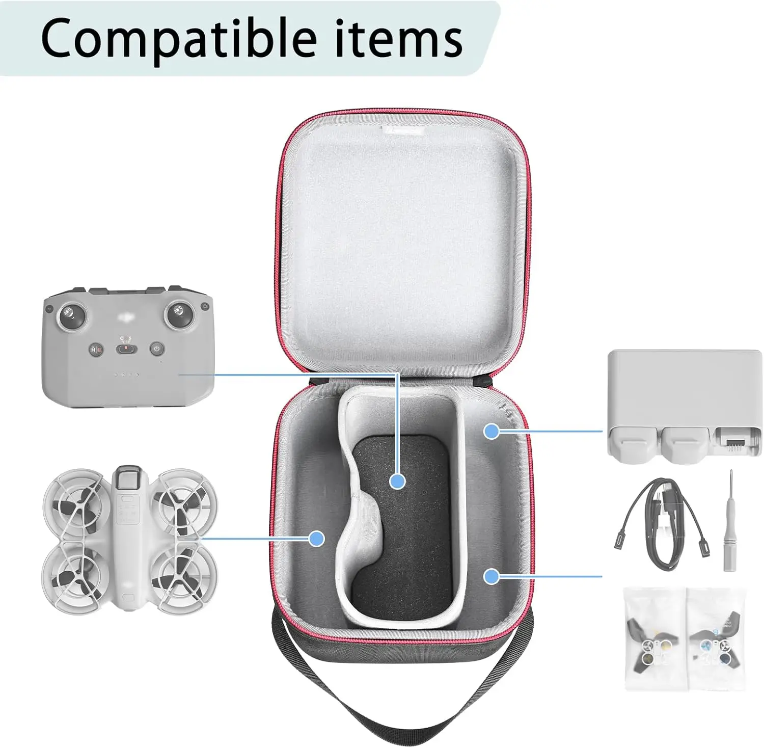 Carrying Case for DJI Neo Mini Drone - Fits Neo Accessories: Neo Body,RC-N3 Remote Controller,Charging Hub,and Other Accessories