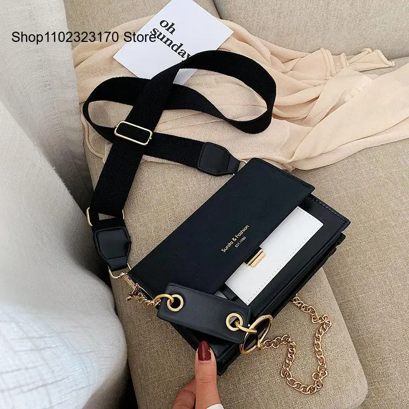 Color Blocking Chain Frosted Single Shoulder Crossbody Small Square Bag for Women