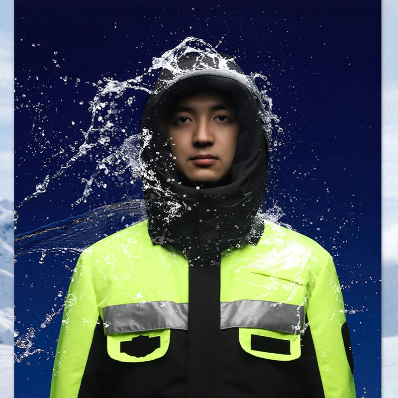 Mais tamanho longo para baixo jaquetas para homem impermeável inverno reflexivo coldproof à prova de vento espessado roupas de tráfego