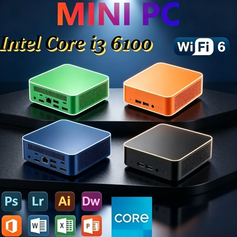 2026 Mini PC Slim Compact 16GB RAM 1/2TB SSD Intel Core i3 6100 Small Pocket Computer WIFI6 BT5.2 4K Desktop PC Gaming Computer