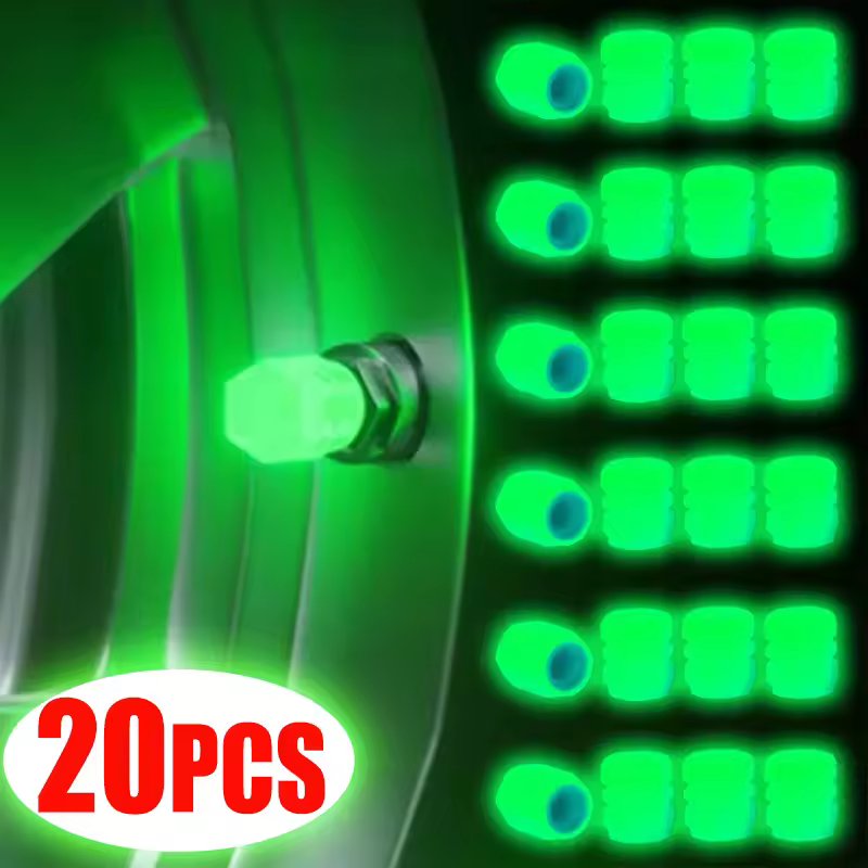 Bouchon de Valve de pneu de voiture lumineux, Fluorescent, décor lumineux de nuit, buse de roue de moto, anti-poussière, bouchons de tige de Valve de pneu, 1 à 20 pièces