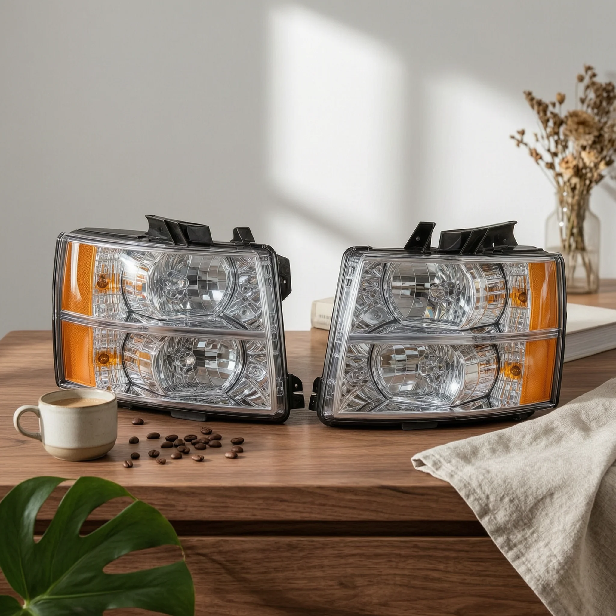 Replacement Headlight Assembly Amber Reflector Headlight Assembly Lamp Halogen LED for Truck Owners, Collision Repair