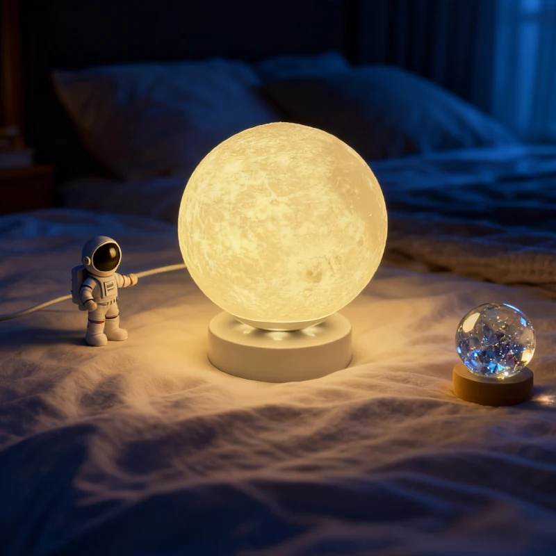 3D imprimé lune Plug-in veilleuse chambre chevet étude bureau lampe de Table chaud jaune ambiant créatif décoratif cadeau lampe