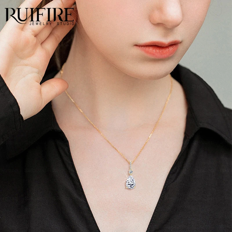 

RUIFIRE Luxury Pear Cut Teardrop D Color Moissanite Necklace S925 Sterling Silver Certificate Vintage Engagement Wedding Jewelry