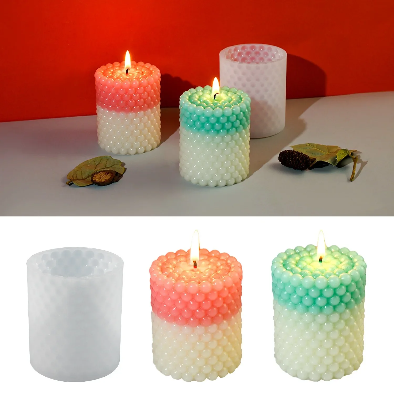 DIY cylindrical polka dot candle mold bubble bead aromatherapy candle silicone mold