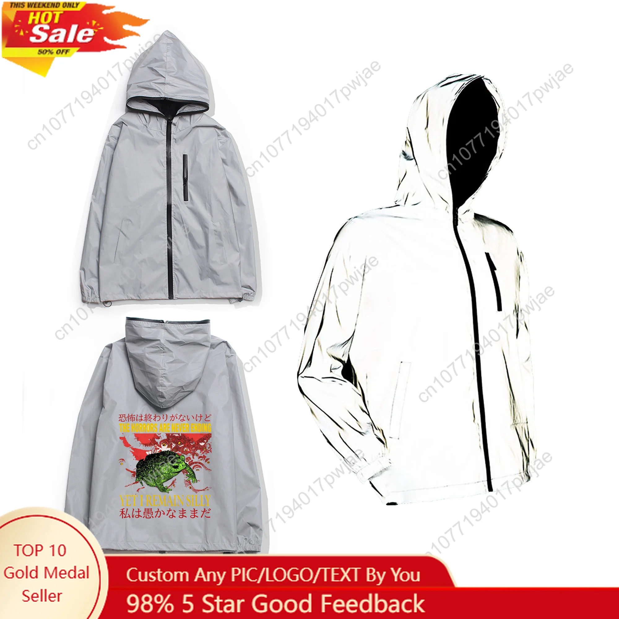 

The Horrors Are Never Ending Yet I Remain Silly Funny Japanese-Style Frog Reflective Jacket Mens Womens Zipper Customized Hoodie