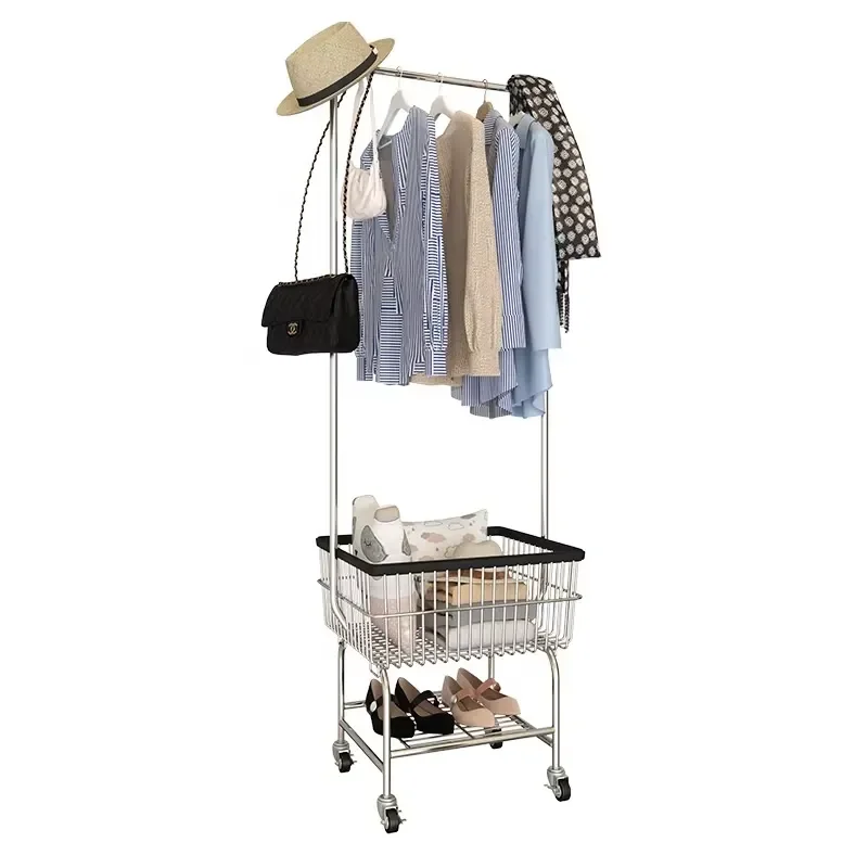 2022 New Design Hanging Clothes Display Rack Metal with Wheel for Clothing Store Storage Stand