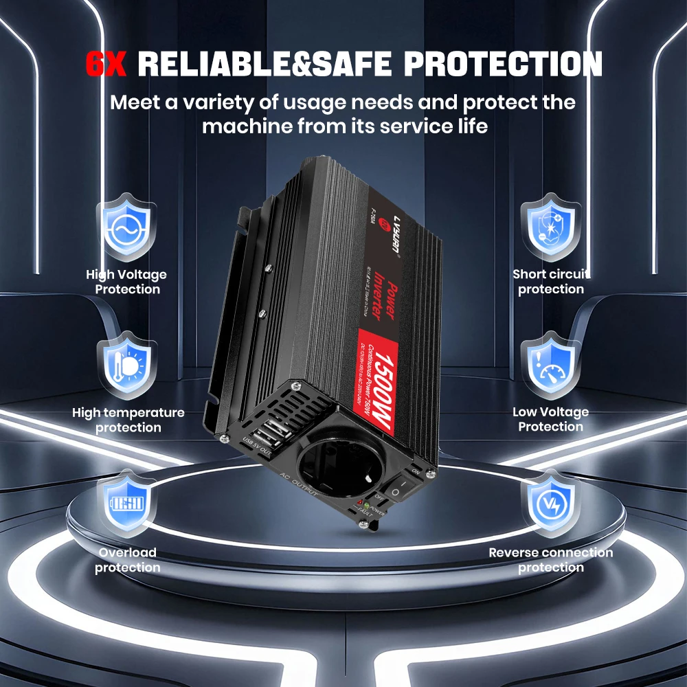 عاكس الطاقة 300 واط-2600 واط DC12V إلى التيار المتناوب 220 فولت سيارة محول جهد كهربي المزدوج USB 3.1A محول الاتحاد الأوروبي المقبس 50 هرتز تهمة للمنزل RV في الهواء الطلق #3