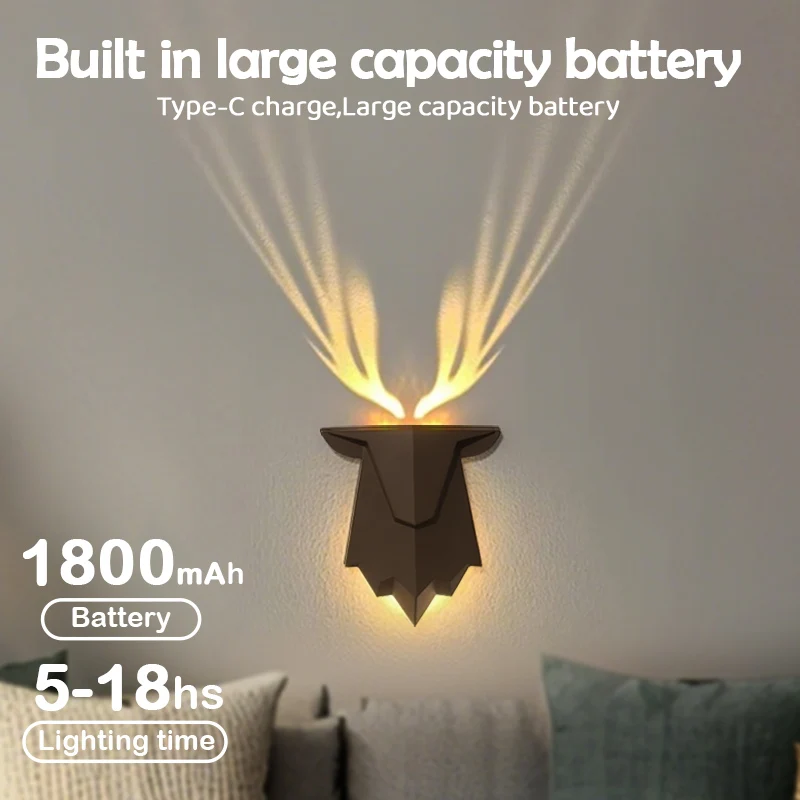 Deer Shadow Luce notturna ricaricabile 3 livelli di luminosità Lampada da parete per dormire Dimmerazione continua accanto alla lampada per l'arredamento della camera da letto