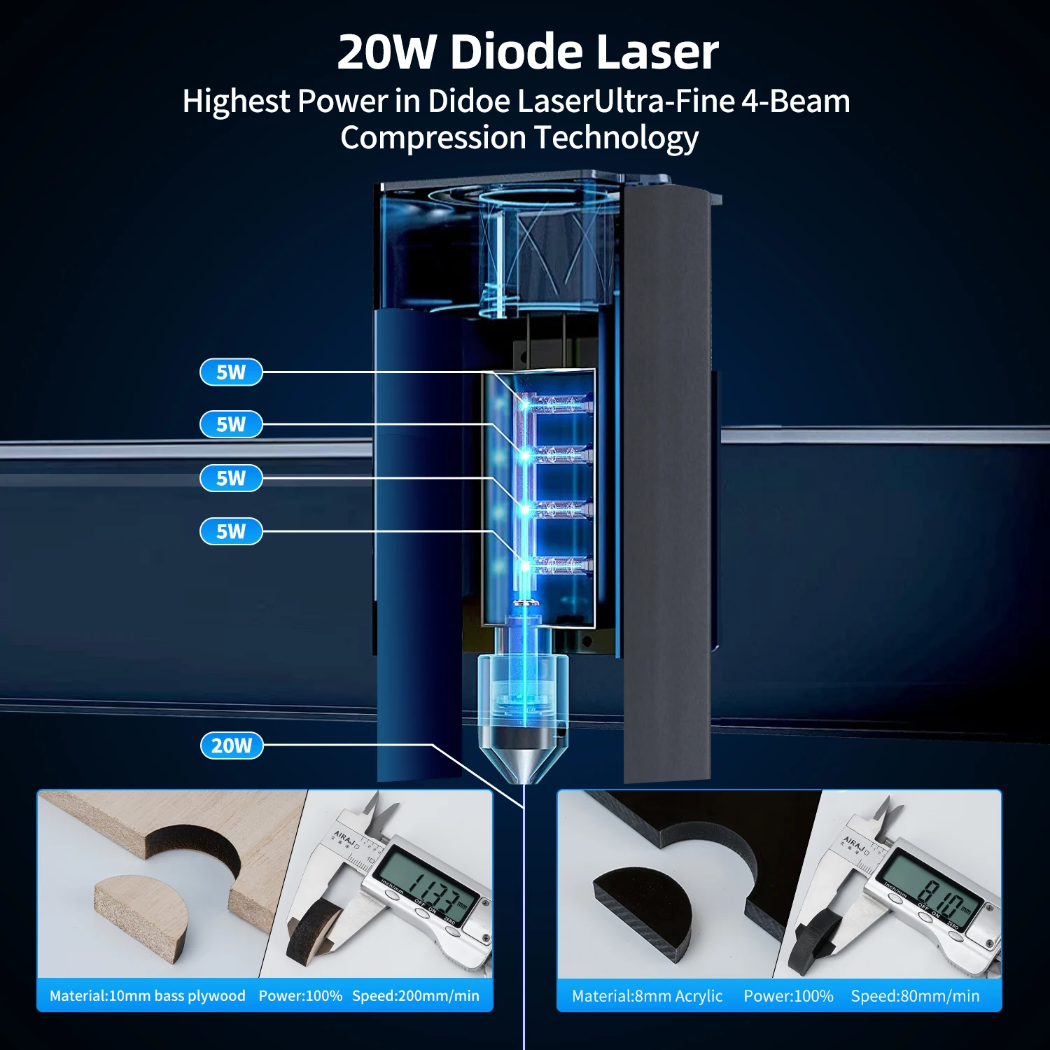 Módulo Laser De Potência Óptica com Bocal De Assistência De Ar, Cabeça De Laser De Luz Azul, Gravura CNC, Máquina De Corte, Ferramentas De DIY, 4