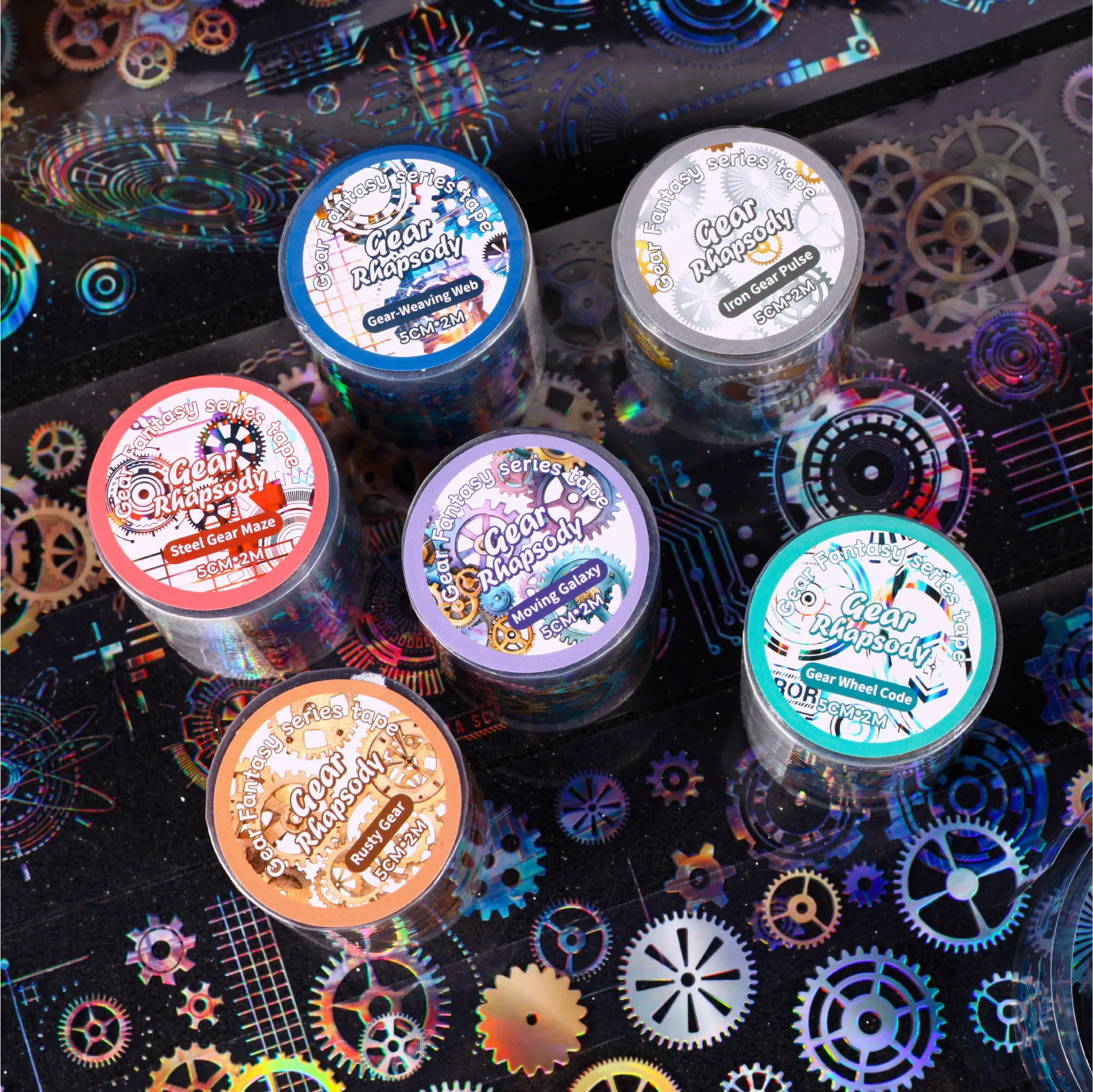 1 Rolle Rainbow Gear PET-Klebeband für Scrapbooking, Tagebuch, DIY-Dekoration, Handyhülle, Laptop, Collage-Kunstbedarf