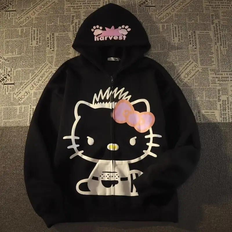 Sanrios Kawaii Jacket Hello Kittys Winter Long Sleeve Sweet Loose Simple Comfort Creative Fashion Hot Selling Birthday Present