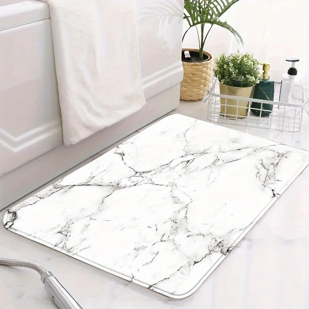 VIKAMA Simple Marble Pattern Anti slip Bath Mat Bathroom Shower Room Water Absorption Quick drying Carpet Bathroom Decoration