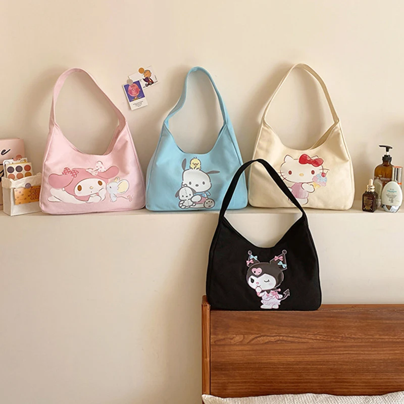 Kawaii Sanrio Kuromi My Melody Hello Kitty Pochacco Shoulder Bag Cute Cartoon Y2K Fashion Underarm Handbag Birthday Gift Girls