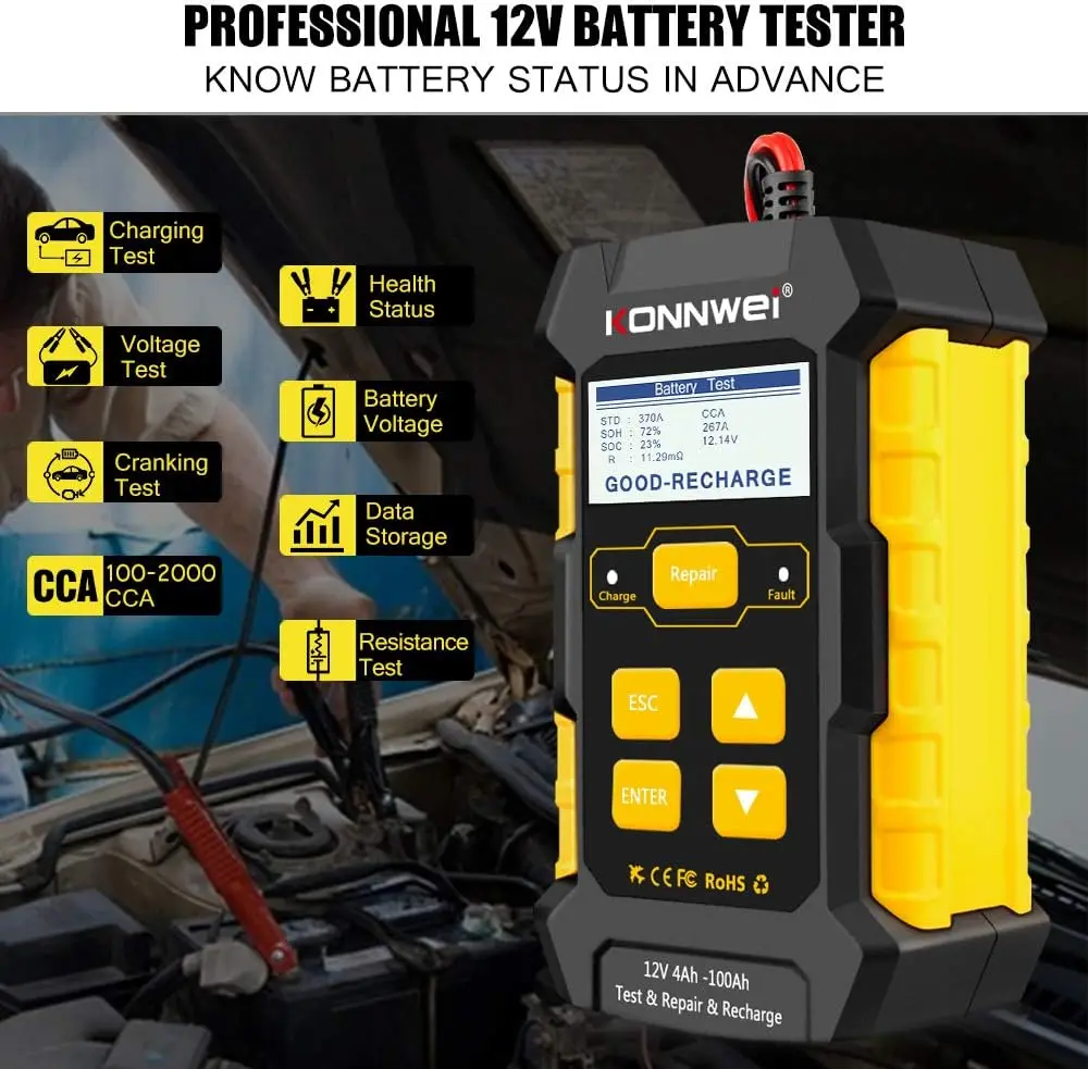 جهاز اختبار شاحن بطارية السيارة ، ماسح OBD2 ، KW510 ، KW850