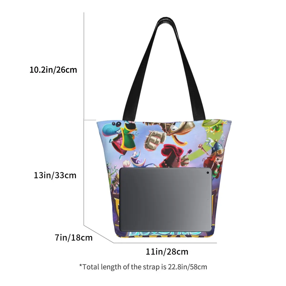 حقيبة تسوق من ألعاب الرسوم المتحركة Rayman Legends حقيبة كتف من القماش ذات سعة كبيرة للمتسوقين وحقيبة يد للبقالة للنساء