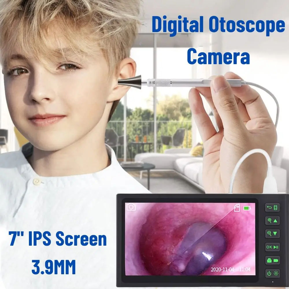 

7inch Screen Digital Otoscope 3.9mm Ear Cleaning Endoscope Camera Visual Otolaryngoscope 1080P HD Ear Wax Removal Cleaner Tools