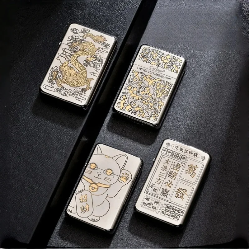 CHIEF Pure Copper Vintage Engraved Tang Grass Windproof Lighter Thin Durable Portable Limited Edition Men's Creative Gift