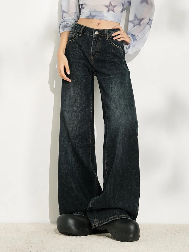 

Y2K джинсы в американском стиле женские синие серые осенние ретро свободные утягивающие широкие брюки прямые брюки длиной до пола