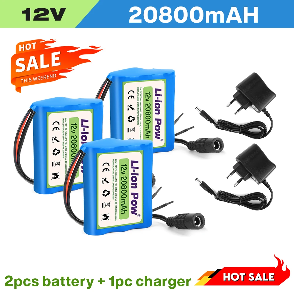 

20800mAh Super Rechargeable 12V 20.8Ah 3S1P 18650 Lithium ion Battery Pack,100% New, 12.6V DC, with Protection Plate and Charger